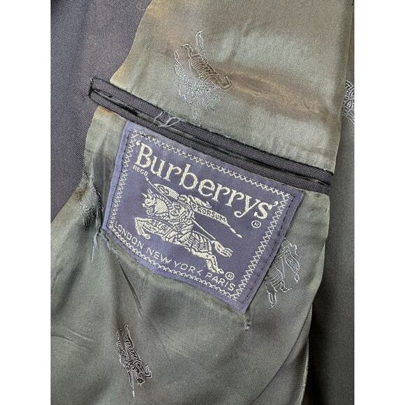 Vintage 90s Burberry Navy Blue 100% Wool Gold Logo Buttons Men's 44R - Picture 9 of 9